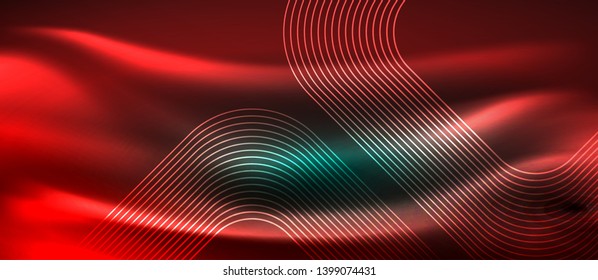 Dark background with neon glowing elements, shiny motion concept, vector