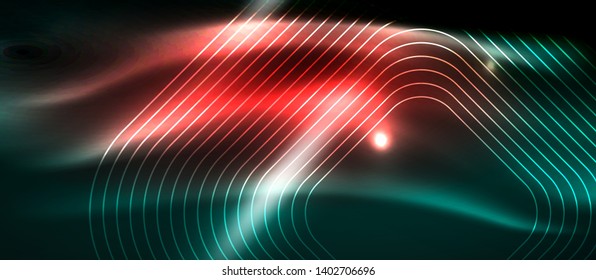 Dark background with neon glowing elements, shiny motion concept, vector