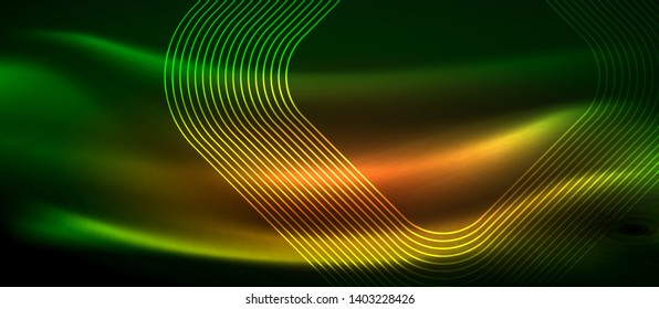Dark background with neon glowing elements, shiny motion concept, vector