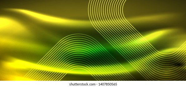 Dark background with neon glowing elements, shiny motion concept, vector