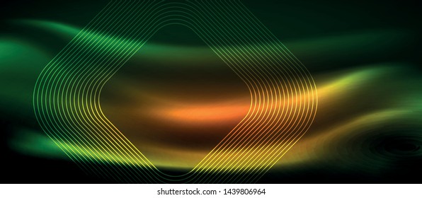 Dark background with neon glowing elements, shiny motion concept, vector