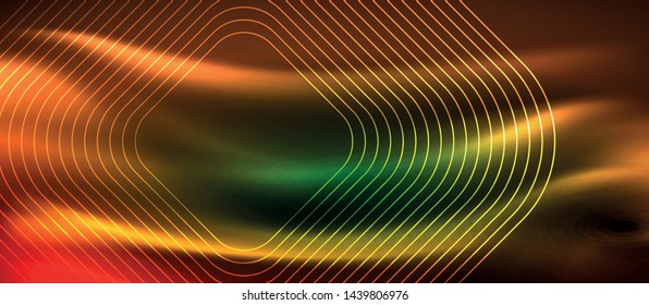 Dark background with neon glowing elements, shiny motion concept, vector