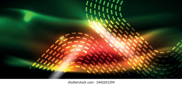 Dark background with neon glowing elements, shiny motion concept, vector