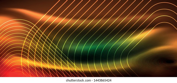 Dark background with neon glowing elements, shiny motion concept, vector