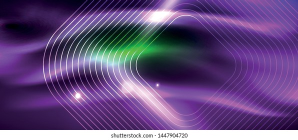 Dark background with neon glowing elements, shiny motion concept, vector