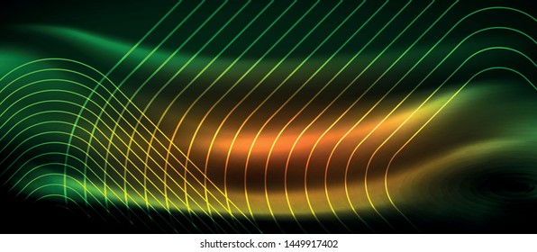 Dark background with neon glowing elements, shiny motion concept, vector