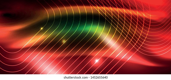 Dark background with neon glowing elements, shiny motion concept, vector