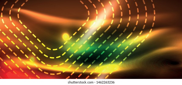 Dark background with neon glowing elements, shiny motion concept, vector