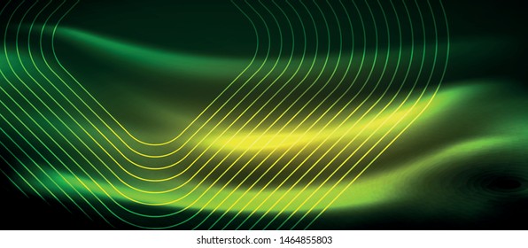Dark background with neon glowing elements, shiny motion concept, vector