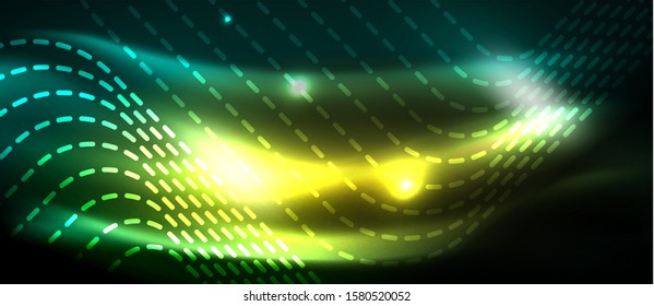 Dark background with neon glowing elements, shiny motion concept, vector