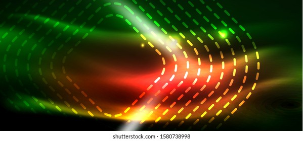 Dark background with neon glowing elements, shiny motion concept, vector