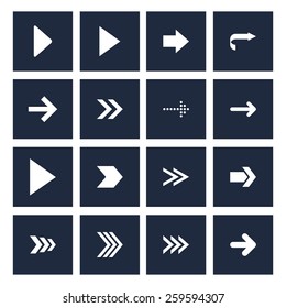 dark background Next arrow icon set. simple pictogram minimal, flat, solid, mono, monochrome, plain, contemporary style. Vector illustration web internet design elements 