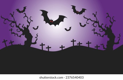 El oscuro fondo de la noche en un cementerio embrujado y espeluznante.