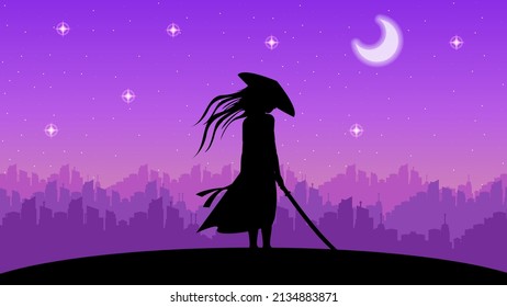 Dunkler Hintergrund Ninja Moon City Person Silhouette Sky Night Vectordesign Style