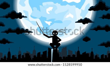 Dark Background Ninja Moon City Person Silhouette Clouds Sky People Night