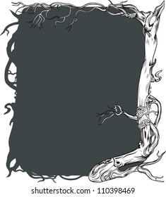 Dark background with old naked tree