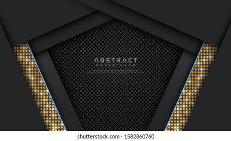 Dark background with overlap layers. Luxury background with golden glitters dots. Vector Illustration