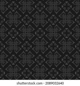 Dark background pattern with decorative elements on a black background. Fabric texture swatch, seamless wallpaper. Vector illustration