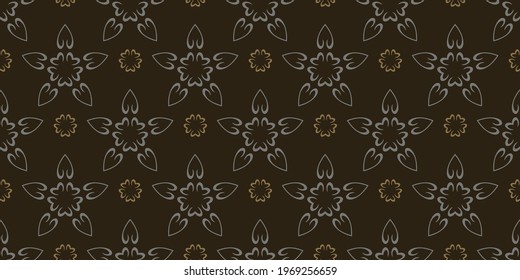 Dunkles Hintergrundmuster mit dekorativem Ornament auf schwarzem Hintergrund, Tapete. Nahtloses Muster, Textur. Vektorbild