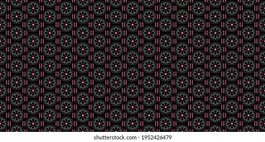 Dark background pattern with decorative ornaments on a black background, wallpaper. Seamless pattern, texture for your design. Vector graphics 