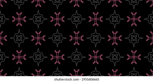 Dark background pattern with elegant geometric ornament on a black background, wallpaper. Seamless pattern, texture for your design. Vector image 