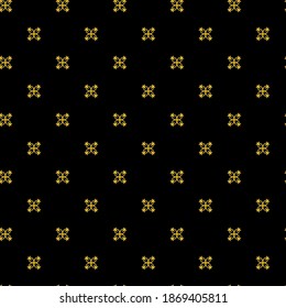 Dark background pattern, gold ornament on black. Seamless wallpaper texture. Template for wallpaper design, interior decor, greeting cards. Vector graphics.