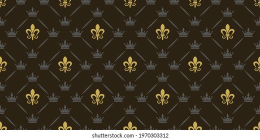 Dark background pattern with ornament and vintage style on a black background. Seamless pattern, texture. Vector illustration