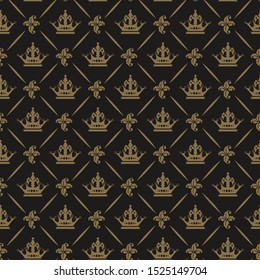Dark background pattern in royal style. Seamless texture Wallpaper with floral pattern. Vector graphic illustration