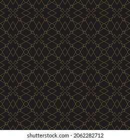 Dark background pattern with simple geometric ornament on a black background. Seamless background for wallpaper, textures. Vector image. 