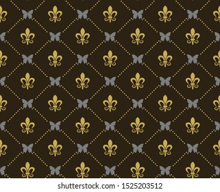 Dark background pattern in vintage style. Seamless texture Wallpaper with floral pattern. Vector graphic