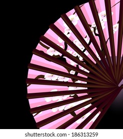 dark background and a pink fan with image of flower