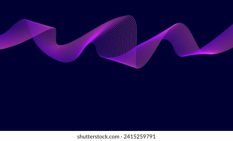 Fondo oscuro con líneas de onda rosadas moradas azules. Diseño de ondas flotantes Resumen de la onda de sonido del ecualizador digital. Ilustración de vectores de línea para el fondo del concepto de innovación tecnológica futurista Diseño gráfico