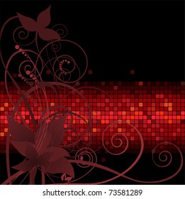 dark background with plant composition on the red band
