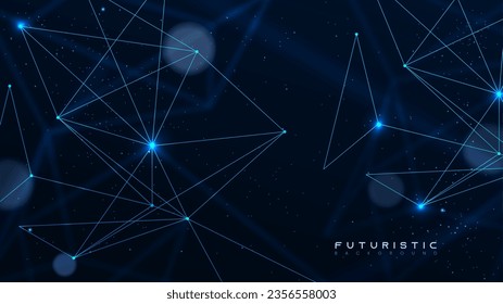 Dark background with plexus lines. Abstract tech network connection dots. Futuristic scientific wallpaper with mesh. Digital technology and big data analysis illustration