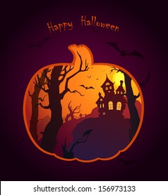 dark background with a pumpkin for Halloween, vector illustration