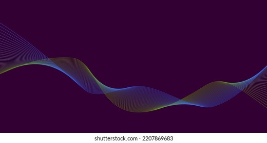 Dark background Purple Blue Green wave lines Flowing waves Abstract digital equalizer sound wave Flow. Line Vector illustration for tech futuristic innovation concept background Graphic design Curve