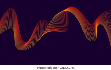 Dark Background Purple Red Yellow Wave Lines. Flowing Waves Design Abstract Digital Equalizer Sound Wave. Flow Line Vector Illustration For Tech Futuristic Innovation Concept Background Graphic EPS 10