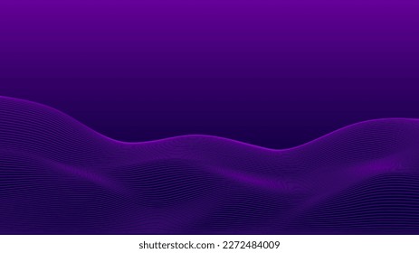 Fondo oscuro Líneas violeta violeta púrpura azul oleada. Diseño de ondas flotantes Resumen de onda digital. Flujo. Ilustración de vectores de línea para el concepto de innovación tecnológica futurista moderno Diseño gráfico de fondo Espacio
