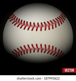 Dark Background of realistic baseball leather ball. Vector illustration.