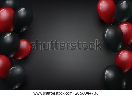 dark background with red and black balloons in a realistic style. Vector illustration on a masculine theme, birthday, sale or template for black friday. Concept.