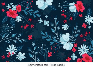 dark background with red blue flowers design