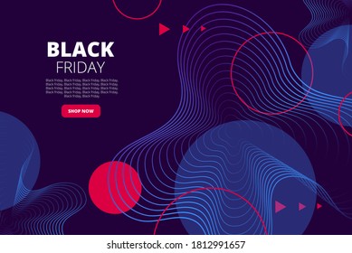 dark background with red and blue geometric shapes and black friday lettering