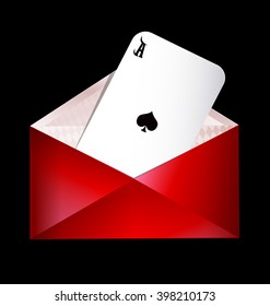 dark background and the red envelope with ace of spades