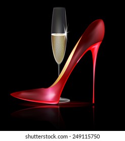 dark background and the red ladys shoe with glass