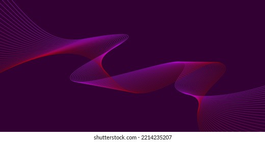 Dark background Red Pink wave lines. Flowing waves Abstract digital equalizer sound wave. Flow. Line Vector illustration for tech futuristic innovation concept Purple background Graphic design EPS 10