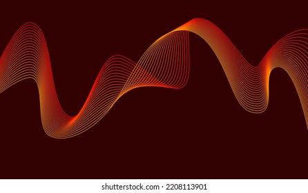 Dark Background Red Yellow Orange wave lines Flowing waves design Abstract digital equalizer sound wave. Flow. Line Vector illustration for tech futuristic innovation concept background Graphic design