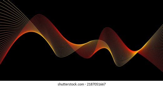 Dark Background Red Yellow Wave Lines Flowing Waves Design Abstract Digital Equalizer Sound Wave. Flow. Line Vector Illustration For Tech Futuristic Innovation Concept Background Graphic Design EPS 10