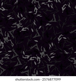 dark background with a repeating seamless pattern of small white shapes scattered across it. feeling of movement and energy.  figures of various shapes, the effect is chaotic and random design.