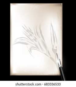 dark background, retro stylized sheet of paper and old-fashioned writing pen