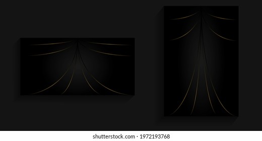 Dark background set with elegant gold colored lines in the middle for banners, card backgrounds, covers, social media backgrounds